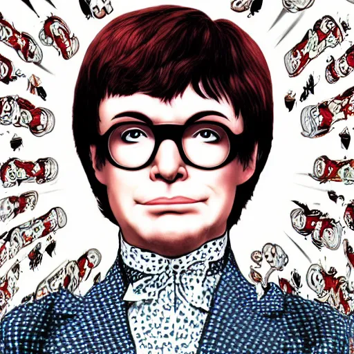 Prompt: a detailed portrait of Austin Powers in the style junji ito, 8k, ornate, intricate