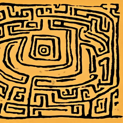 Prompt: labyrinth, paleolithic cave painting