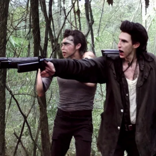 Prompt: Still of Vampires Holding Guns Movie, Heart of Darkness style