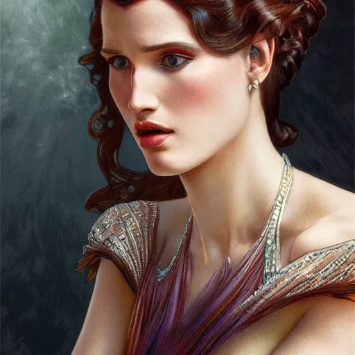 Image similar to ultra realistic illustration, 1 9 2 0 s bella thorne wearing, intricate, elegant, highly detailed, digital painting, artstation, concept art, smooth, sharp focus, illustration, art by artgerm and greg rutkowski and alphonse mucha