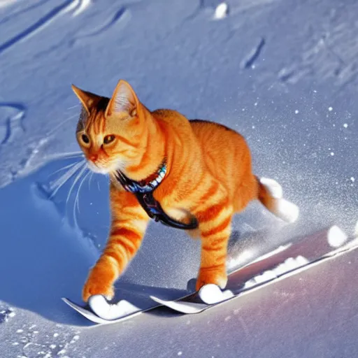 Image similar to a plain orange tabby cat skiing