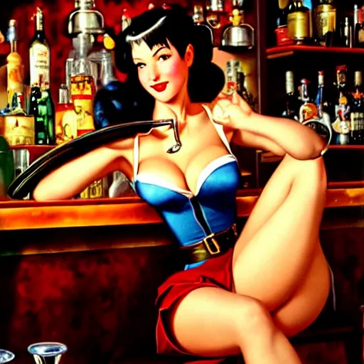 Image similar to tifa lockheart in her bar by gil elvgren