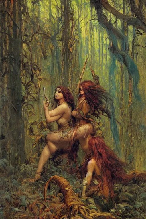 Image similar to the woods are full of monster comic cover. art by gaston bussiere.