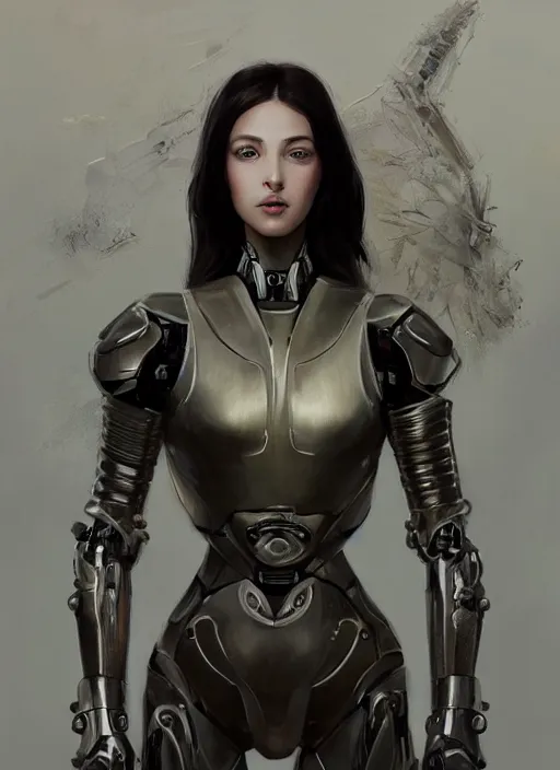 Prompt: a professional painting of a beautiful young female, clothed in robotic armor, olive skin, long dark hair, beautiful bone structure, symmetrical facial features, intricate, elegant, digital painting, concept art, smooth, sharp focus, illustration, from Metal Gear, by Ruan Jia and Mandy Jurgens and Artgerm and William-Adolphe Bouguerea