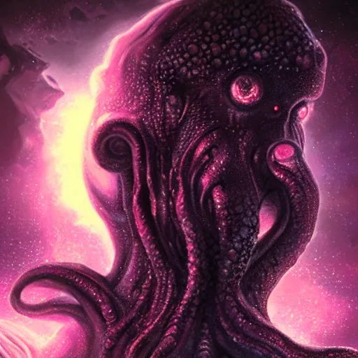 Image similar to cosmic cthulhu in dark space, nebula in background, by lovecraft, details face, detailed body, realistic body proportions, unreal engine, by popular digital artist, digital, artstation, detailed body, heavenly atmosphere, digital art, overdetailed art, trending on artstation, cgstudio, the most beautiful image ever created, dramatic, award winning artwork, beautiful scenery