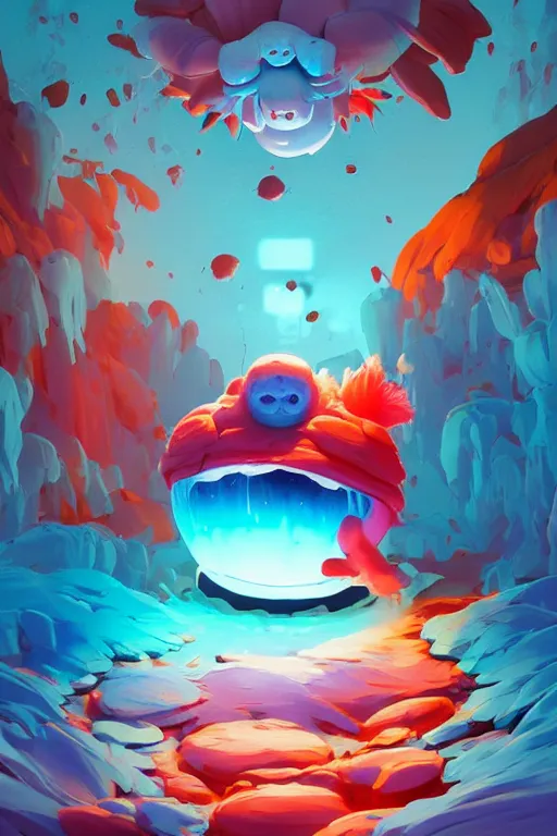 Image similar to smurf ghost creature animal sushi cristal very big eye roots cactus elemental flush of force nature micro world fluo fishscale, behance hd by jesper ejsing, by rhads, makoto shinkai and lois van baarle, ilya kuvshinov, rossdraws radiating a glowing aura global illumination ray tracing hdr