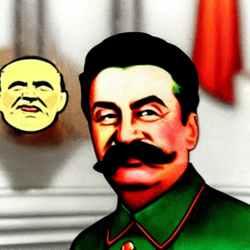 Prompt: stalin uses burger as a head wardrobe