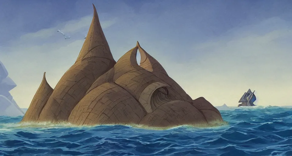 Image similar to giant seashell house in the ocean, by laika, ralph mcquarrie, in the style of zelda windwaker