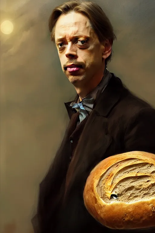 Image similar to beautiful portrait half steve buscemi half artisan loaf of sourdough bread, art by anders zorn, wonderful masterpiece by greg rutkowski, beautiful cinematic light, american romanticism thomas lawrence, greg rutkowski