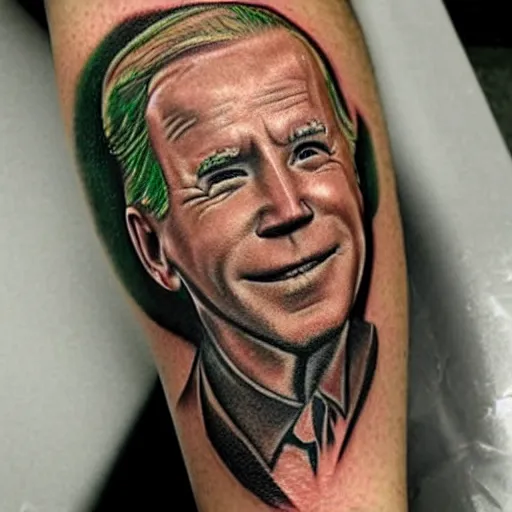 Image similar to tattoo of joe biden as the riddler