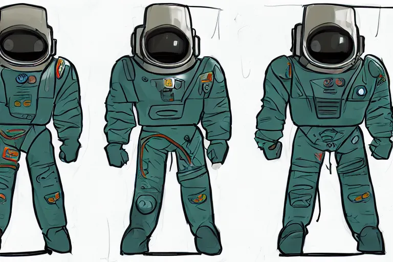 Image similar to Foundation TV Show concept art by Adam Middleton, space suit reference color test