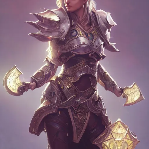 Image similar to paladin, female, chains, d & d, fantasy, intricate, elegant, highly detailed, digital painting, artstation, octane render, concept art, matte, sharp focus, illustration, hearthstone, art by artgerm and greg rutkowski and alphonse mucha