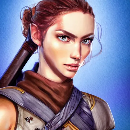 Prompt: a female dnd ranger, upper body close - up, full color realistic rpg illustration