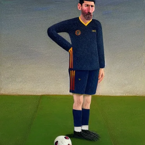 Prompt: lionel messi looking angry, art by gertrude abercrombie