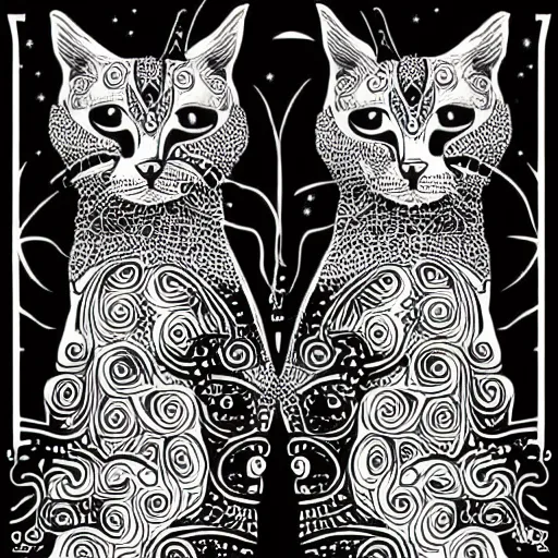 Image similar to black and white illustration creative design, two headed cat