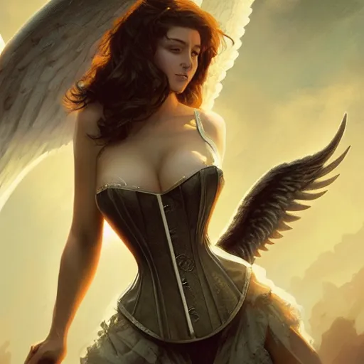 Image similar to the corset of angels. movie poster. detailed digital art by greg rutkowski, keith parkinson, marc simonetti, artgerm, artstation, deviantart, 8k, hd