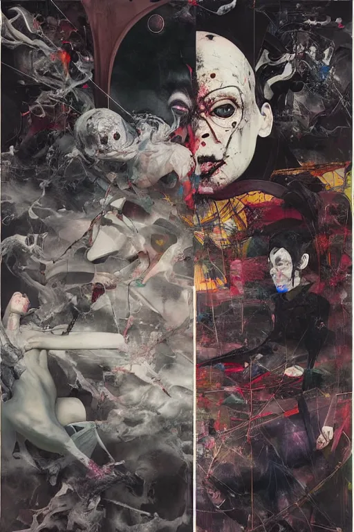 Prompt: the physical impossibility of death, dystopia in a brutalist designed space ship, hauntingly surreal, gothic, rich deep colours, painted by francis bacon, adrian ghenie, james jean and petra cortright, part by gerhard richter, part by takato yamamoto. 8 k masterpiece