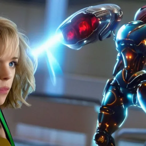 Image similar to rachel mcadams playing the role of samus in the new metroid movie, film still, 4 k, highly detailed, dramatic lighting