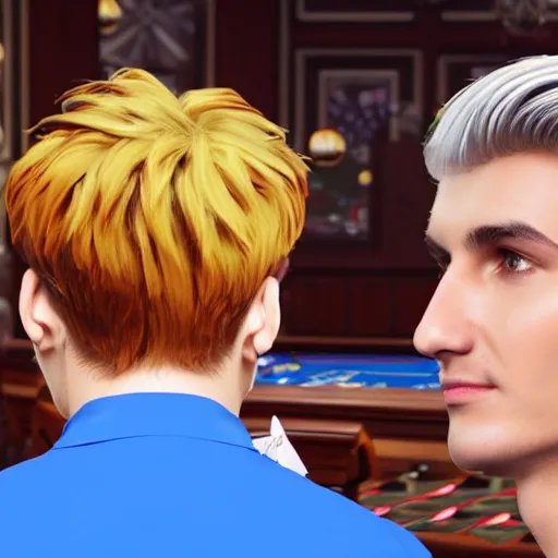 Image similar to a high quality photo of handsome gigachad XQC gambling, photorealism, 8k, artstation