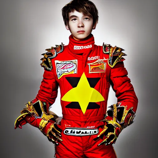 Image similar to a portrait of a beautiful young male wearing an alexander mcqueen armor made of Lightning McQueen race car , photographed by andrew thomas huang, artistic