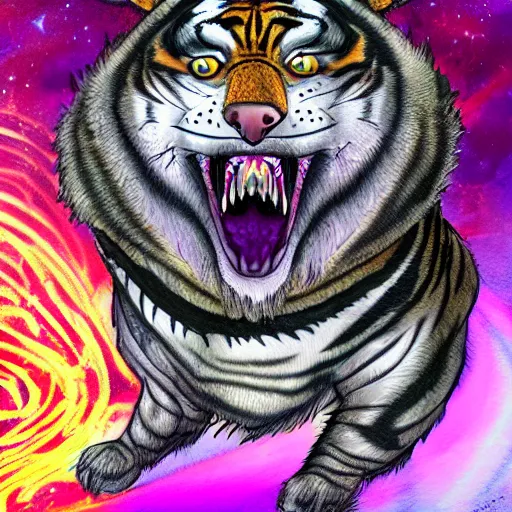 Image similar to monster dog tiger fusion cosmic horror made of angles drooping skin