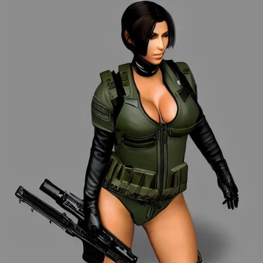 Image similar to kim kardashian as quiet from metal gear solid, uhd, photorealistic, octane,