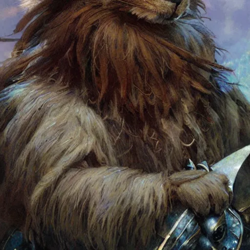 Image similar to white lionhead dwarf bunny rabbit as a fantasy knight, closeup portrait art by norman rockwell and donato giancola and greg rutkowski