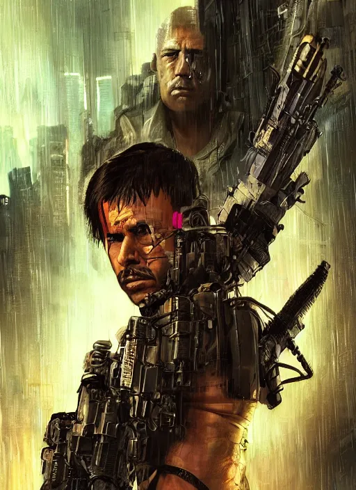 Image similar to cyberpunk military indian ( blade runner 2 0 4 9, dystopian, cyberpunk 2 0 7 7 character design ), advanced warfare, attractive face. portrait by james gurney and laurie greasley and yoji shinkawa, digital art. cinematic composition, hyper realism, realistic proportions, anatomy, dramatic lighting, photorealistic, high detail, 4 k