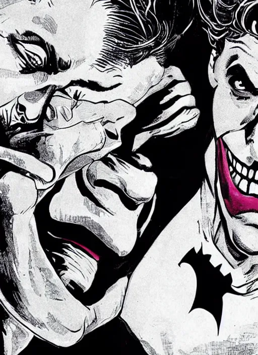 Image similar to Batman holding the Joker's head in his hand