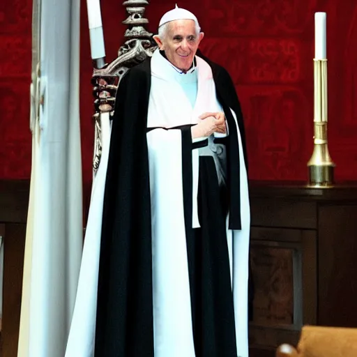 Image similar to pope benedict wearing sith cloak as chancelor palpatine in star wars episode 3, 8 k resolution, cinematic lighting, anatomically correct