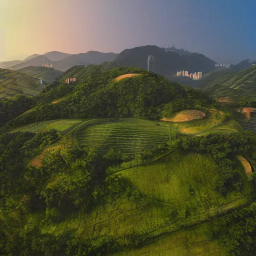 Prompt: an ariel photo of a landscape full of rolling hills made of graves hong kong cemetery photorealism