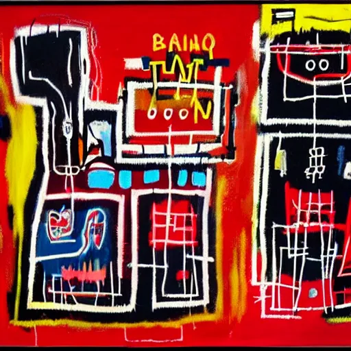 Image similar to a Painting by Jean Michel Basquiat about Instagram