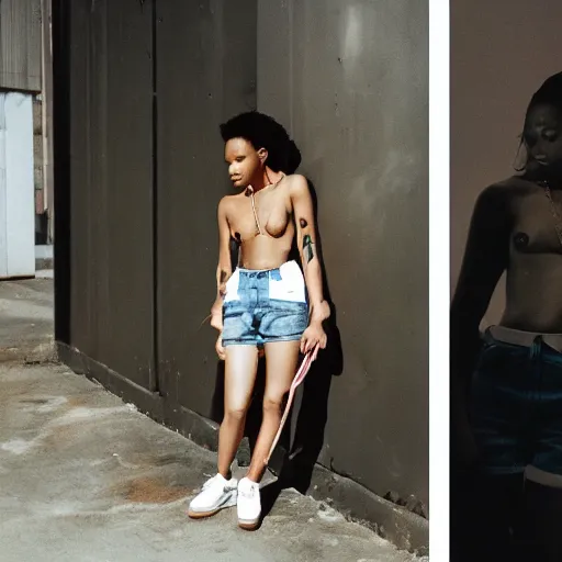 Image similar to realistic photoshooting for a new stussy!!! lookbook, color film photography, photo of a woman, photo in style of tyler mitchell, 3 5 mm