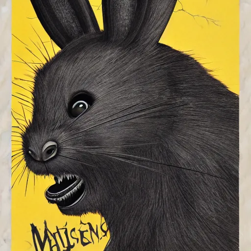 Image similar to A extremely highly detailed majestic hi-res beautiful, highly detailed head and shoulders portrait of a scary terrifying, horrifying, creepy black cartoon rabbit with scary big eyes, laughing and standing up wearing pants and a shirt in the style of Walt Disney