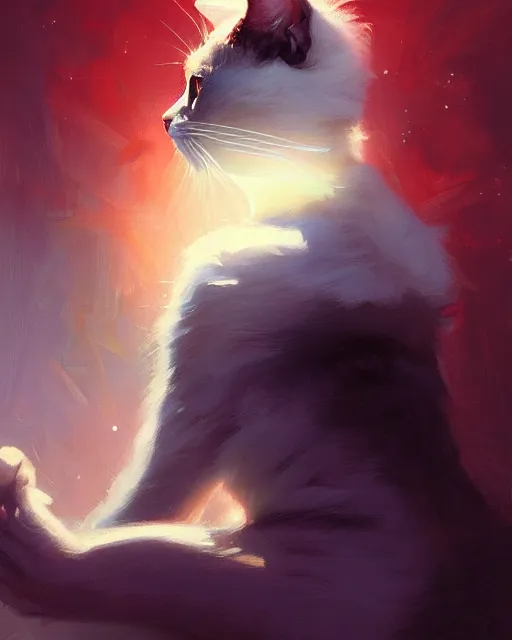 Image similar to a potrait of a space fanstasy cat, fine details. night setting. realistic shaded lighting poster by ilya kuvshinov katsuhiro, artgerm, jeremy lipkin and michael garmash, unreal engine, radiant light, detailed and intricate environment, digital art, trending on art station