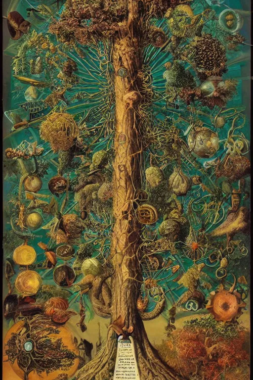 Image similar to vintage magazine advertisement depicting all of the knowledge in the world as a tree, by marius lewandowski, by ernst haeckel