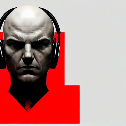 Prompt: a portrait of agent 4 7 from hitman wearing headphones, black background, red rim light, highly detailed, smooth, sharp focus, art by maciej kuciara