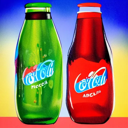 Prompt: “ cartoon group portrait of three bottles of Coca-Cola, Pixar style, each bottle has eyes, Solid colour background”