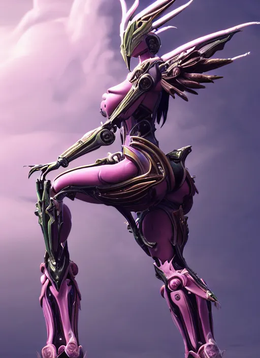 Image similar to extremely detailed giantess shot, front shot, of a beautiful goddess saryn warframe, that's a giant beautiful stunning anthropomorphic robot female dragon with metal cat ears, standing elegantly on a mountain, detailed sharp robot dragon claws, robot dragon feet, streamlined pink armor, thick smooth warframe thighs, long elegant tail, detailed warframe fanart, destiny fanart, high quality digital art, giantess art, furry art, 3D realistic, warframe art, Destiny art, furaffinity, DeviantArt, artstation, 8k HD, octane render