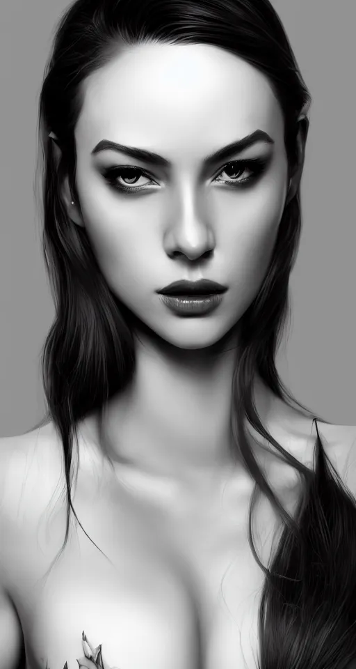 Image similar to full body portrait of a beautiful woman in black and white, photorealistic, upper body, art by diego fazio and diegoKoi and artgerm, concept art, hyper sharp focus, 8k highly detailed