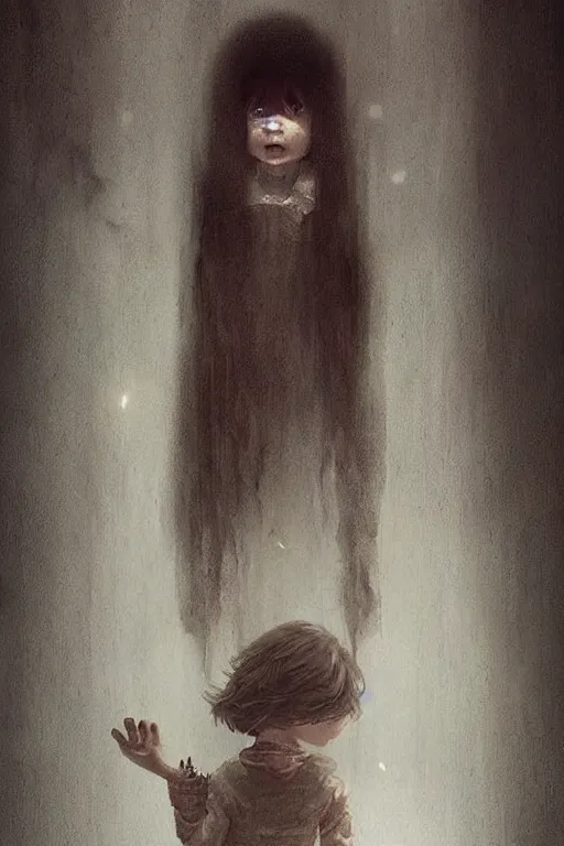 Prompt: A little girl’s sister lives with a monster in the closet, horror, illustrated by Greg Rutkowski and Caspar David Friedrich., Trending on artstation, artstationHD, artstationHQ, 4k, 8k