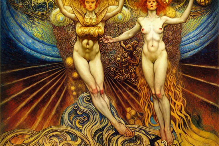 Image similar to Divine Chaos Engine by Karol Bak, Jean Delville, William Blake, Gustav Klimt, and Vincent Van Gogh, symbolist, visionary