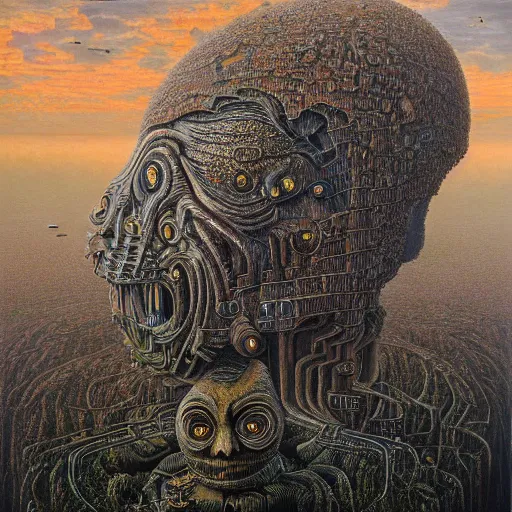 Prompt: by jacek yerka, alex gray, zdzisław beksiński, dariusz zawadzki, jeffrey smith and h.r. giger, oil on canvas, 8k highly professionally detailed, trending on artstation