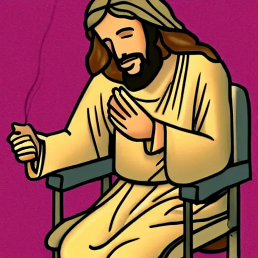 Image similar to jesus christ smoking a blunt, sitting in a wheelchair, biblically accurate