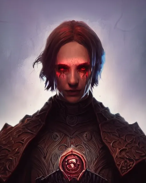 Image similar to Necromancer, solo, one character, portrait, Path of Exile, Warhammer, Diablo, Magic the Gathering, fantasy, gritty, cinematic lighting, centered, centered, symmetrical, symmetrical, highly detailed, digital painting, Artstation, concept art, sharp focus, 8k