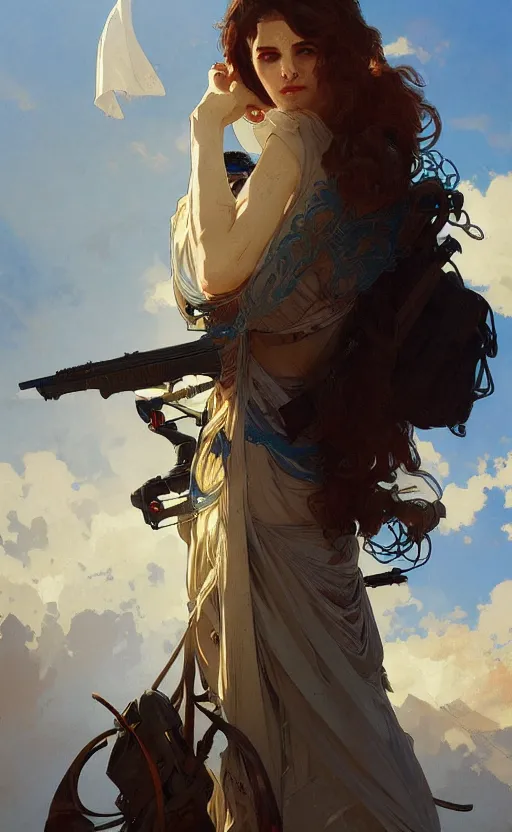 Image similar to a personification of the country israel, highly detailed, digital painting, artstation, concept art, sharp focus, illustration, art by greg rutkowski and alphonse mucha