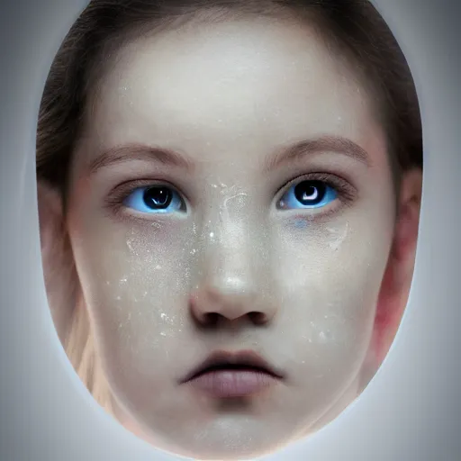 Image similar to beautiful girl's face seen through a transparent crystal, masterpiece portrait, dramatic lighting, 8k