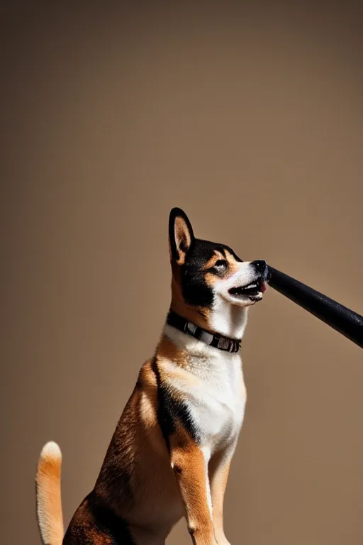 Image similar to 📷 shiba _ inu wielding baseball _ bat, canine photography, dramatic shot, very detailed, 4 k ✨