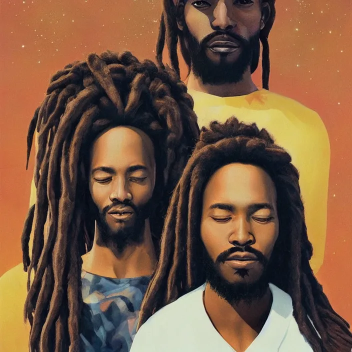 Image similar to UFO next to an African Jesus with dreadlocks, portrait painting by Hsiao-Ron Cheng,