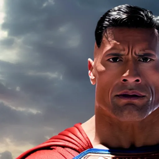 Prompt: dwayne johnson as superman, face visible, full body shot, highly - detailed, sharp focus, award - winning